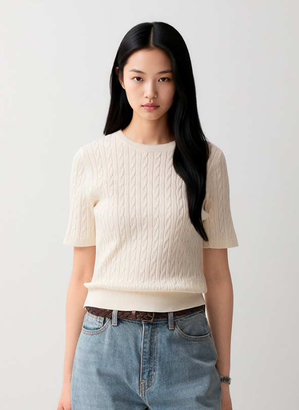 Thin cotton tees expose every ripple on your back? This summer cable knit is breathable, structured, and honestly looks expensive