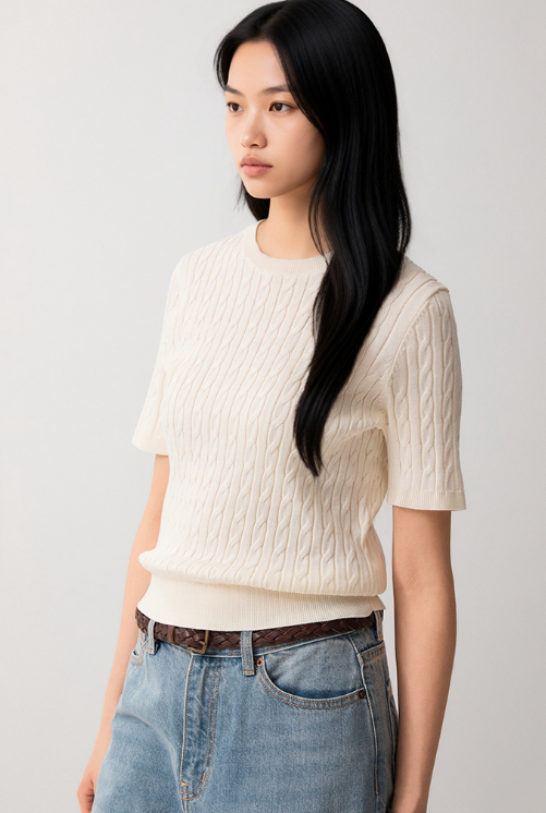 Thin cotton tees expose every ripple on your back? This summer cable knit is breathable, structured, and honestly looks expensive