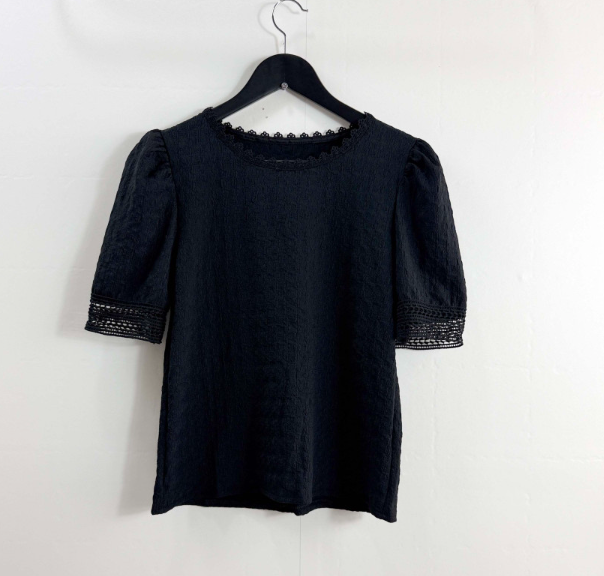 Pit stains and back rolls got you reaching for the cardigan constantly? Perfect arm coverage meets office elegance in one lace-neck blouse