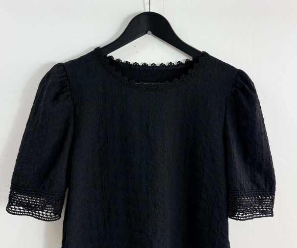 Pit stains and back rolls got you reaching for the cardigan constantly? Perfect arm coverage meets office elegance in one lace-neck blouse