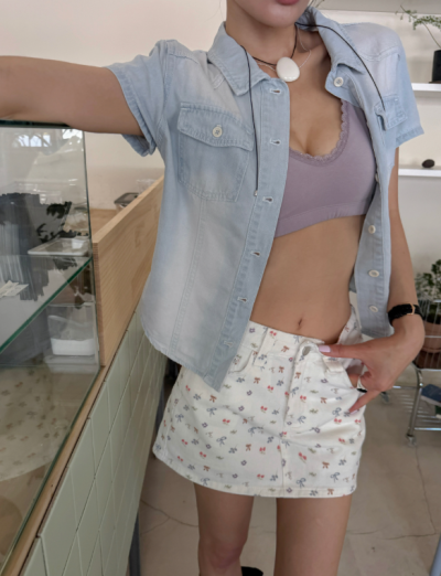 Cherry-Print Denim Miniskirt Makes You Look Like You Go to That Cafe