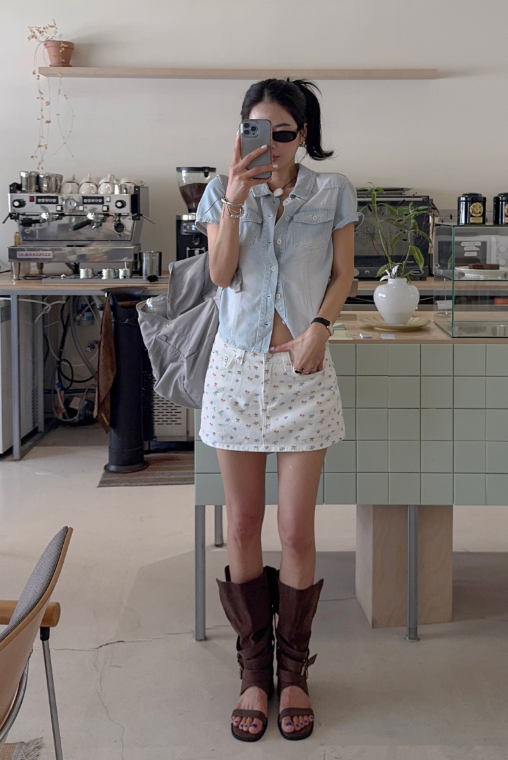 Cherry-Print Denim Miniskirt Makes You Look Like You Go to That Cafe