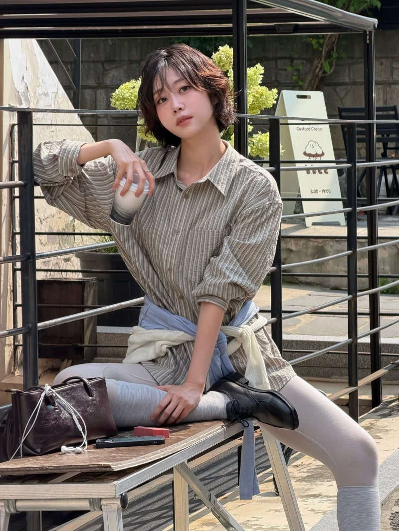 A famous celebrity causing a sensation for looking stunning in an oversized shirt with a "no pants" silhouette!