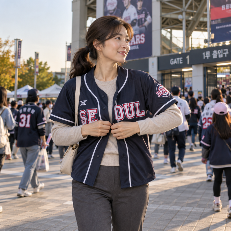 My hands are freezing from the 7th inning onwards, I won't even be able to cheer… Women's baseball stadium outfits for the sudden drop in night temperatures in October