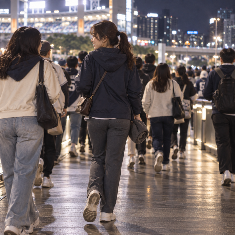 My hands are freezing from the 7th inning onwards, I won't even be able to cheer… Women's baseball stadium outfits for the sudden drop in night temperatures in October