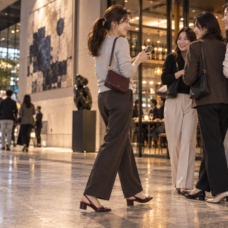 I'm the only one dressed up so much... T_T We said we'd meet casually, but women's autumn gathering looks where you subtly start comparing outfits.
