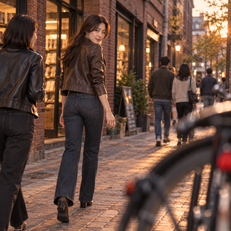 “Are we wearing matching outfits?” as soon as I met my friends… An autumn outfit that stood out the only one among the black leather jackets.