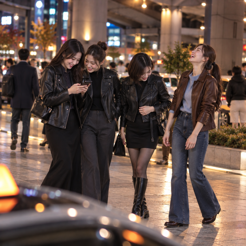 “Are we wearing matching outfits?” as soon as I met my friends… An autumn outfit that stood out the only one among the black leather jackets.