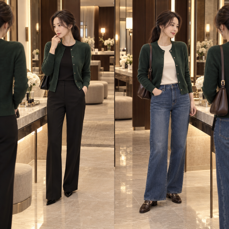 It doesn't look like I put any effort into my look, but why do I look younger?… Women's autumn outfits transformed by just one green cardigan