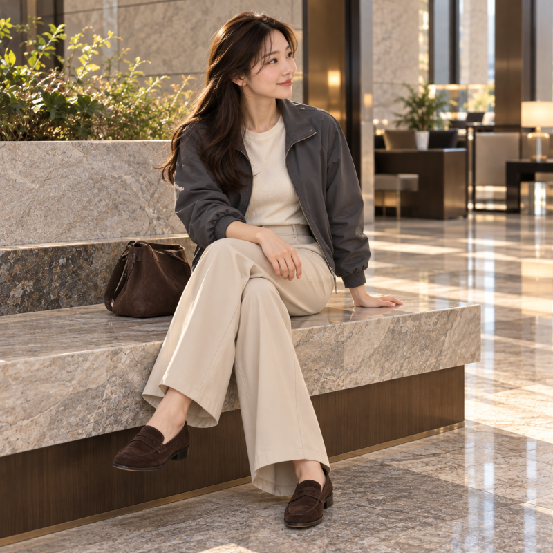 My friend looks stylish, but I look like I'm in sportswear... Why you should wear wide-leg pants with a women's autumn windbreaker