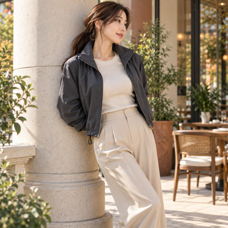 My friend looks stylish, but I look like I'm in sportswear... Why you should wear wide-leg pants with a women's autumn windbreaker