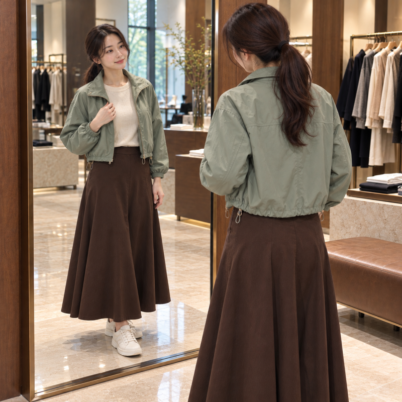Would wearing a windbreaker be too ordinary for a weekend outing?… How to pair a women's autumn windbreaker with a long skirt and sneakers