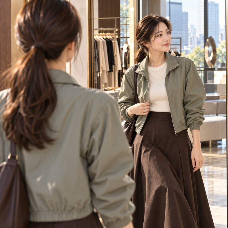 Would wearing a windbreaker be too ordinary for a weekend outing?… How to pair a women's autumn windbreaker with a long skirt and sneakers