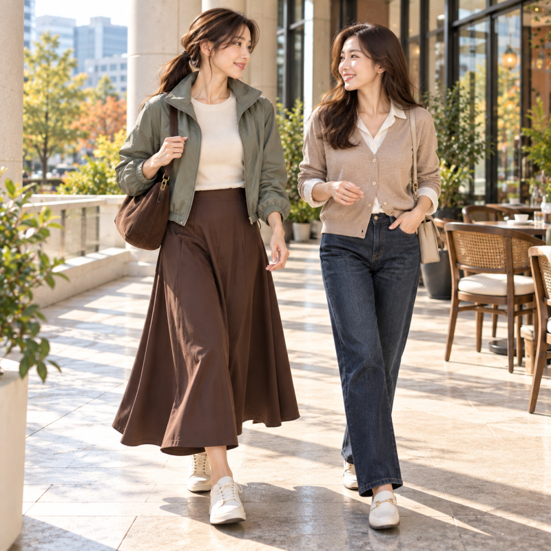 Would wearing a windbreaker be too ordinary for a weekend outing?… How to pair a women's autumn windbreaker with a long skirt and sneakers