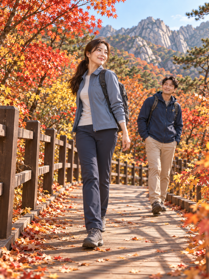 "You took out your hiking clothes as soon as I said we were going to the mountain?" An unexpected outfit suitable for a Bukhansan autumn foliage date