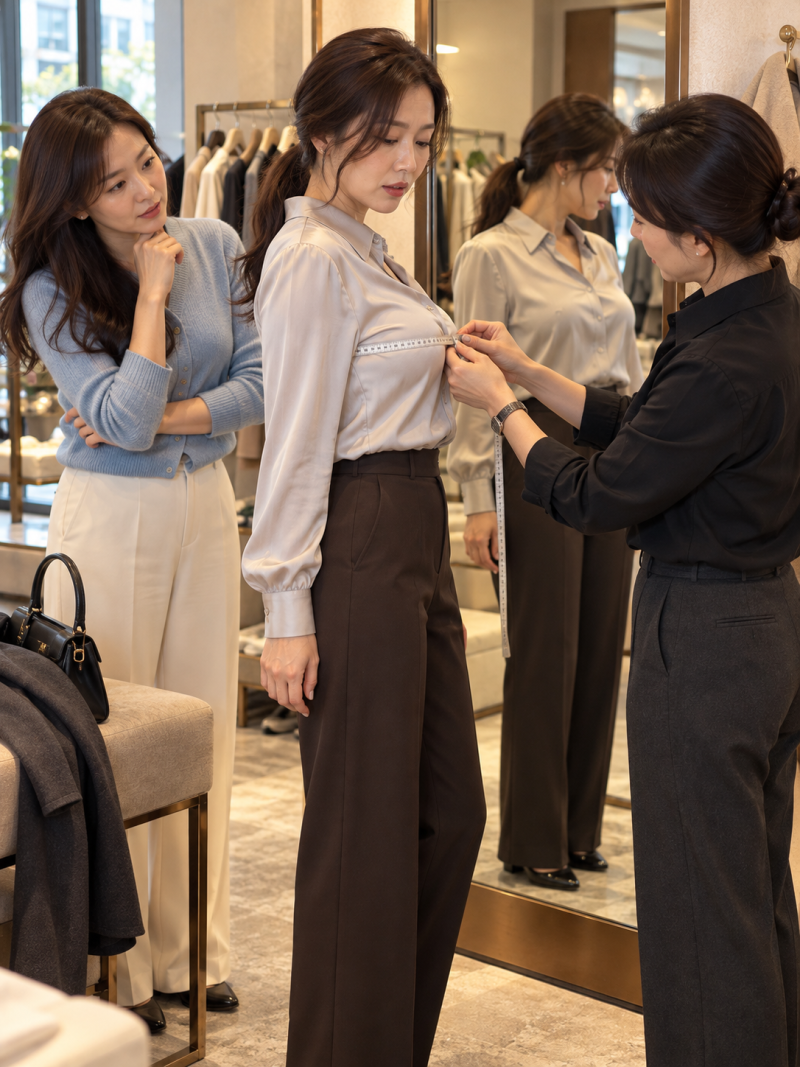 I was sure 66 would fit... A blouse chest button that came undone at the Gwanghwamun lunch!