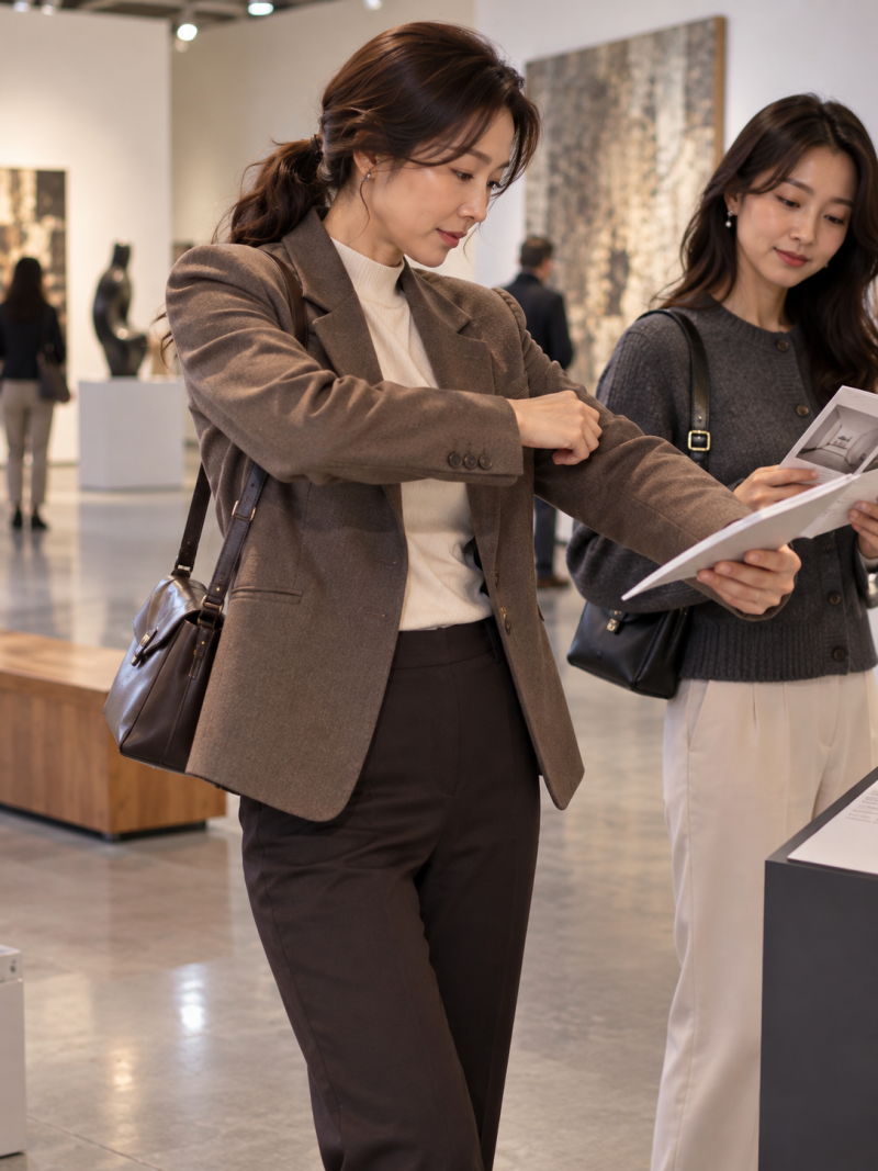 My friend says it's comfortable, but only my shoulders are stiff... The difference in jacket set-in sleeves revealed at the Seongsu-dong exhibition