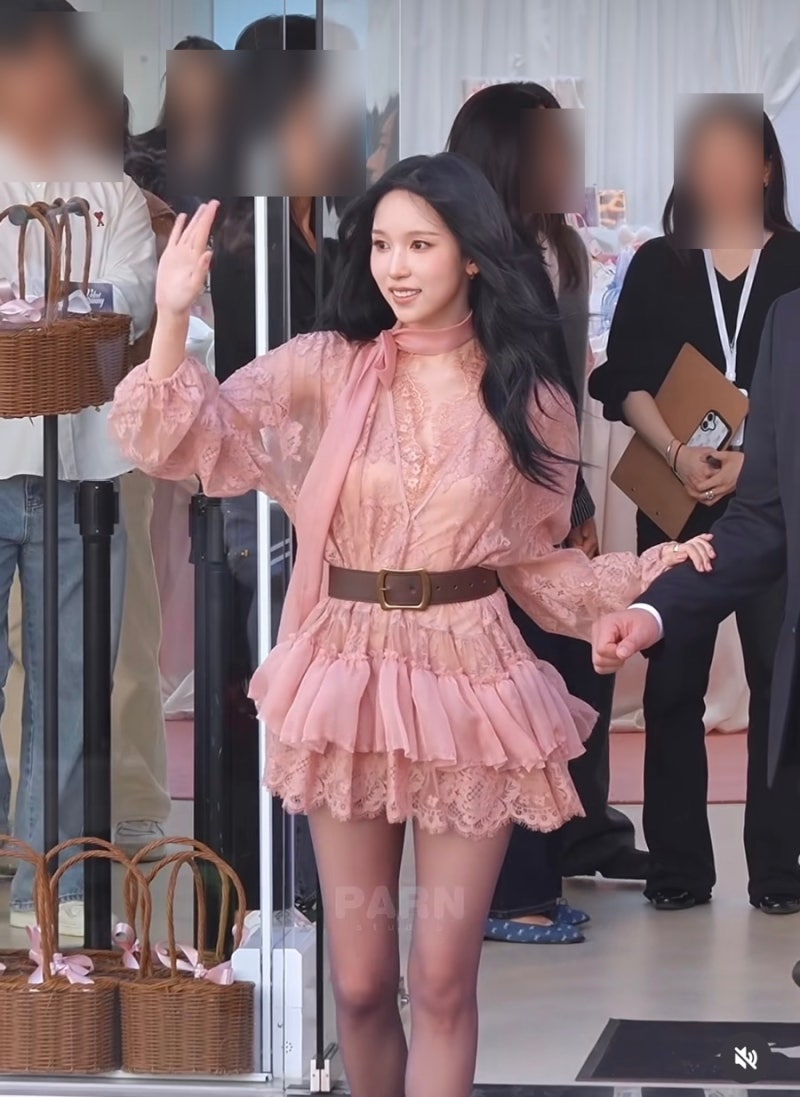Celebrity wearing a see-through pink princess dress