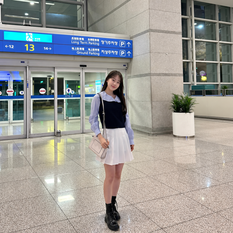 "She is an actress called 'Little Go Yoon-jung'..." From the ruffled blouse look to the knit vest airport look of the rookie actress