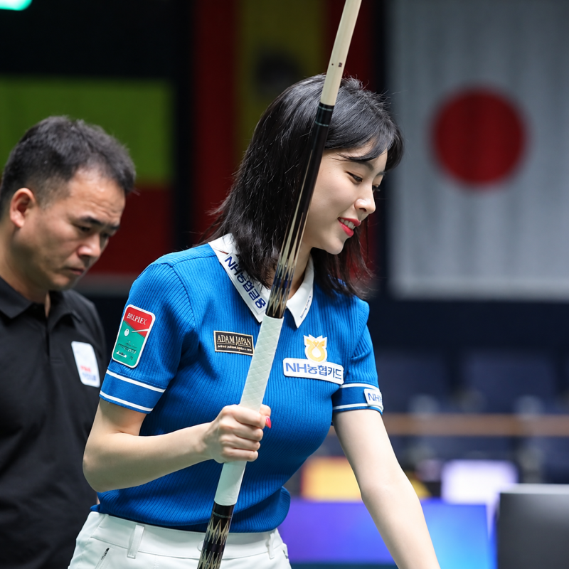 "They say she ranks in the Top 5 for Karina lookalikes..." From the professional billiards player's LPBA champion black sleeveless look to the NH NongHyup Card uniform look